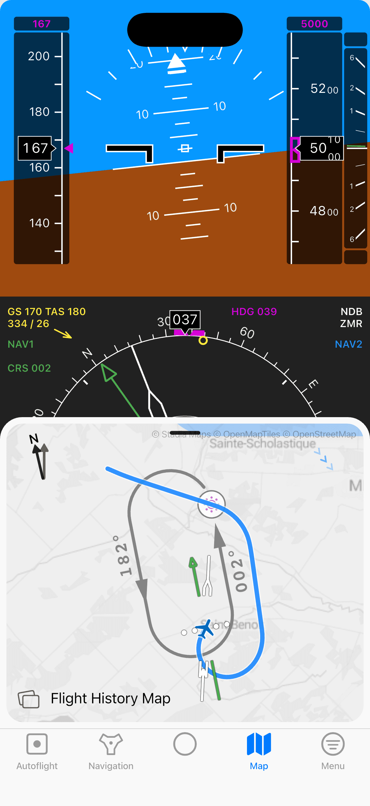 Live map with needle overlay